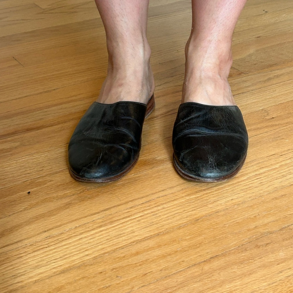 Black Leather Slip-On Shoes
